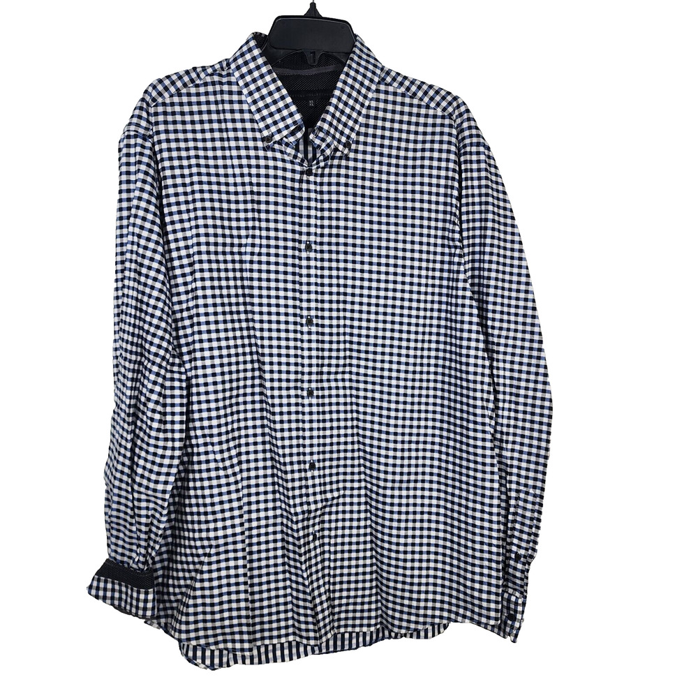 Report Collection Mens Shirt Size XL Long Sleeve Button Up Gingham Plaid Blue